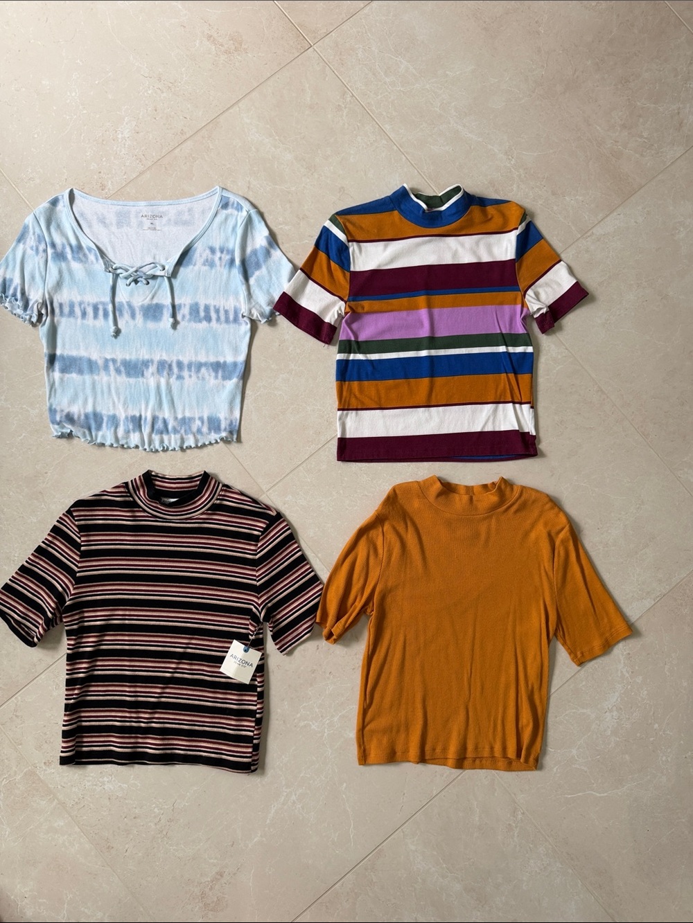 Arizona Jean Company Mustard Yellow, Stripe and Blue Stipe Short-Sleeve Jr Tops